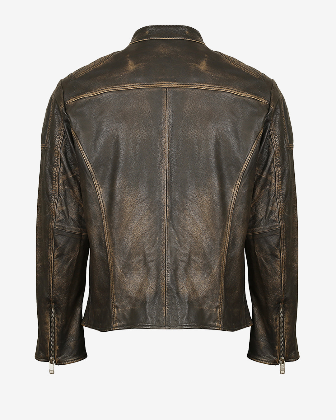 Distressed Cafe Racer Leather Jacket