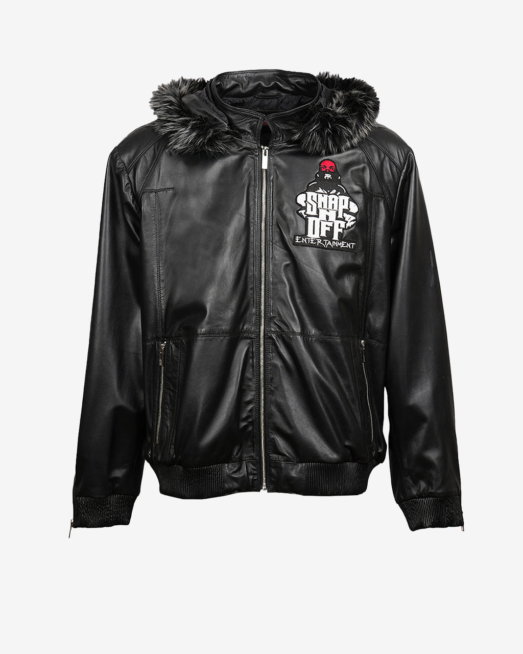 Bomber Leather Jacket With Fur Hoodie