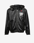 Bomber Leather Jacket With Fur Hoodie