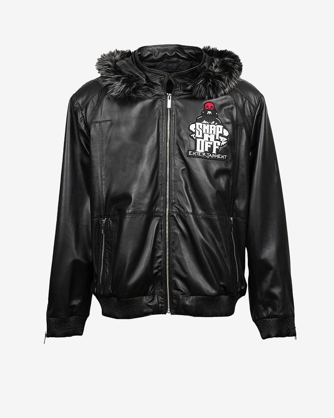 Bomber Leather Jacket With Fur Hoodie