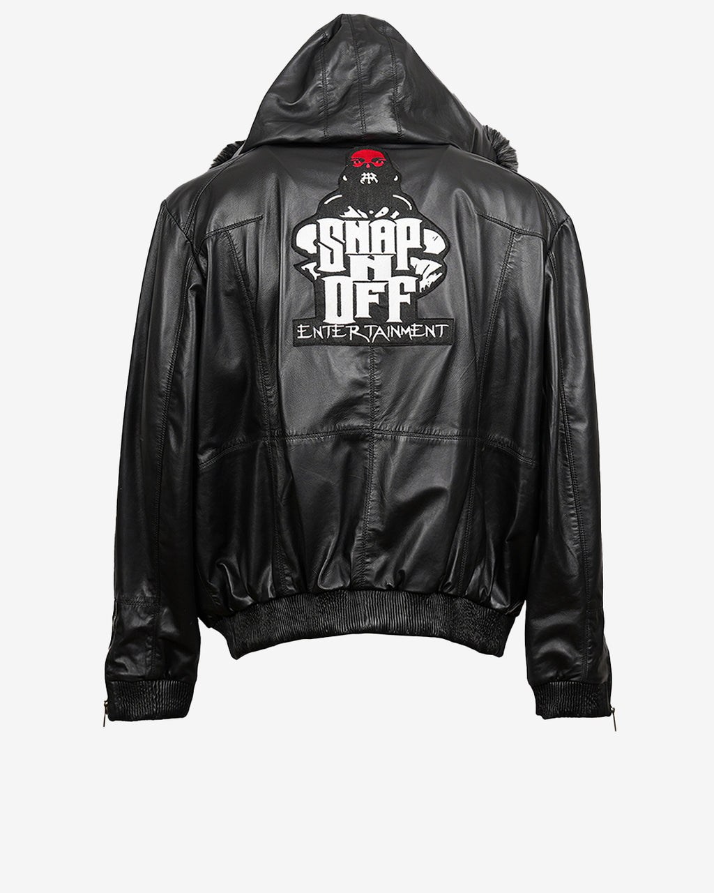 Bomber Leather Jacket With Fur Hoodie