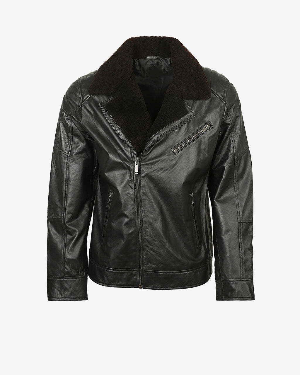 Biker Leather Jacket With Fur Collar