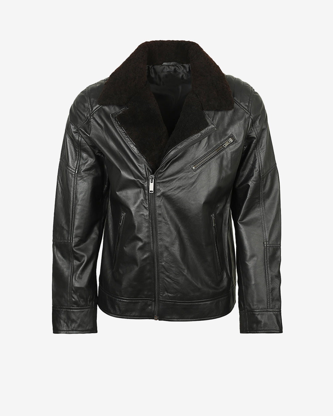 Biker Leather Jacket With Fur Collar