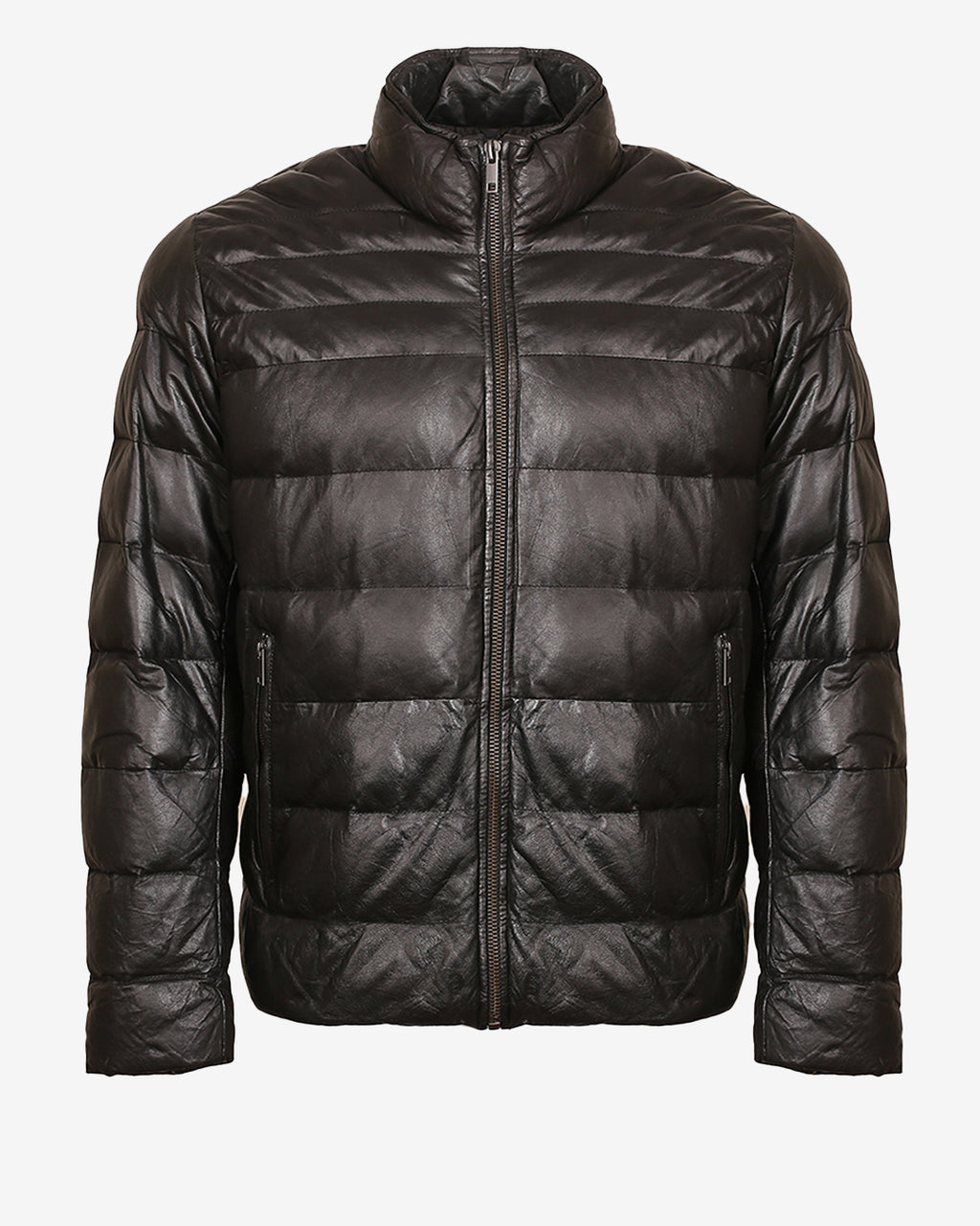 Hooded Leather Puffer Jacket
