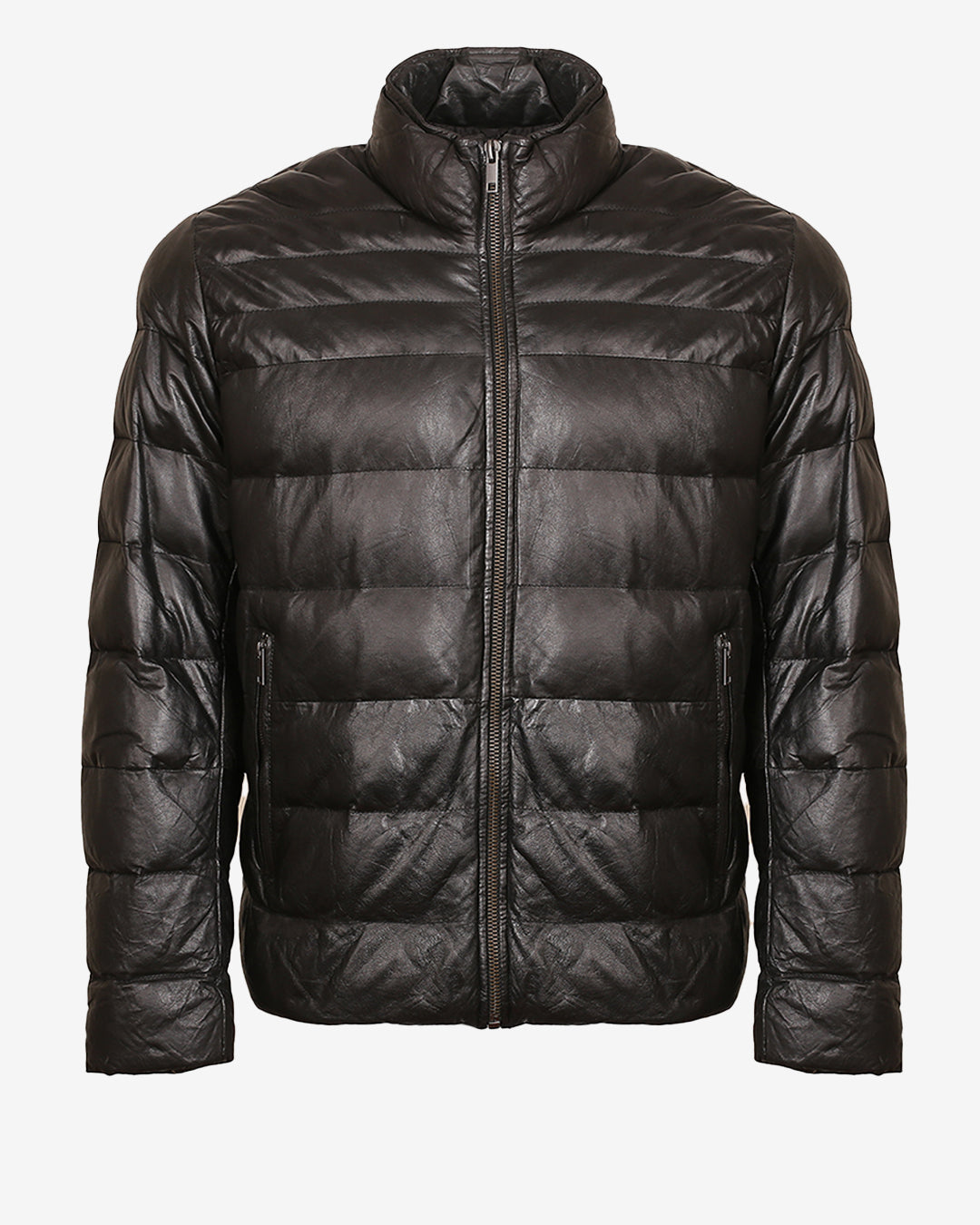 Hooded Leather Puffer Jacket