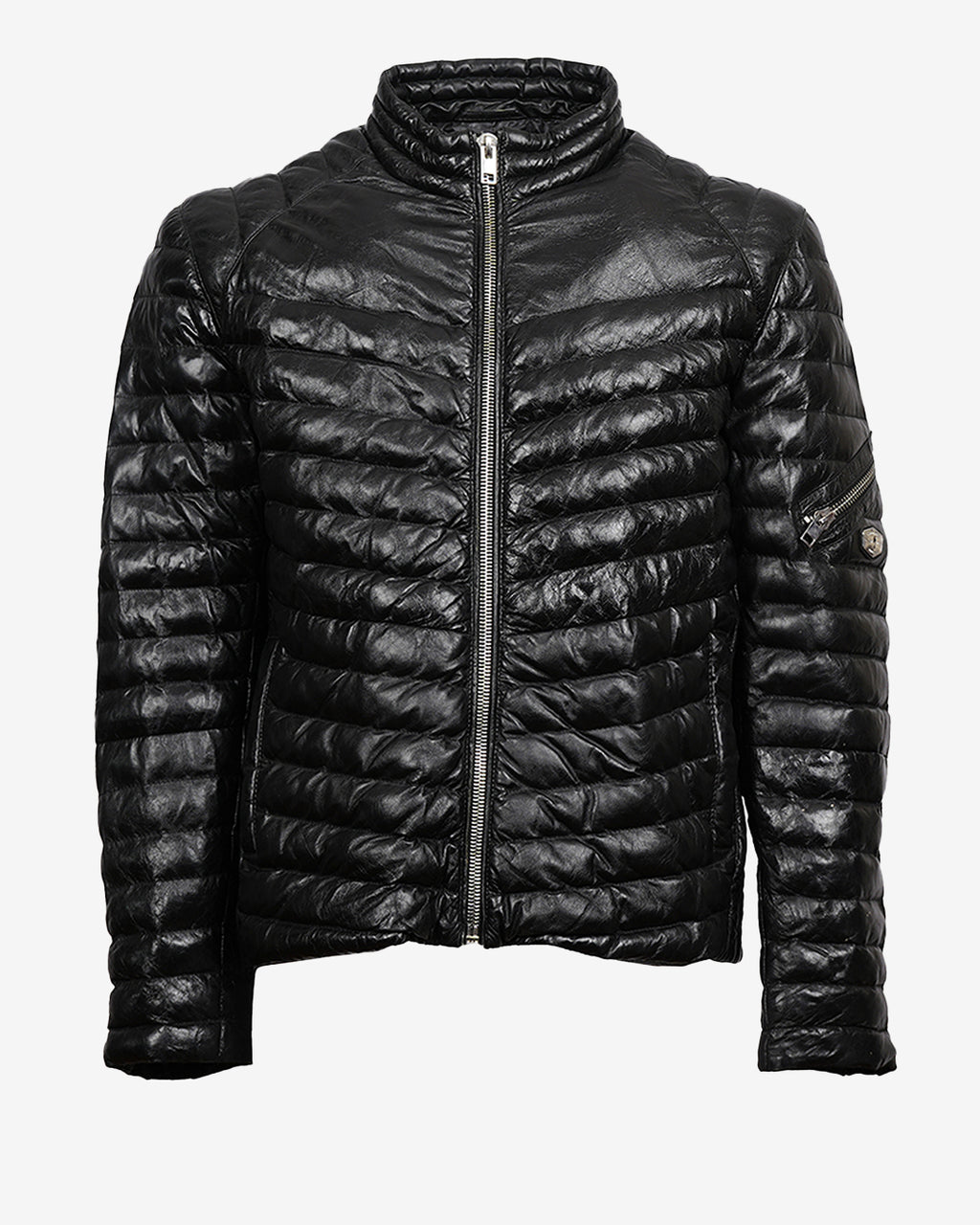 Black Quilted Leather Puffer Jacket