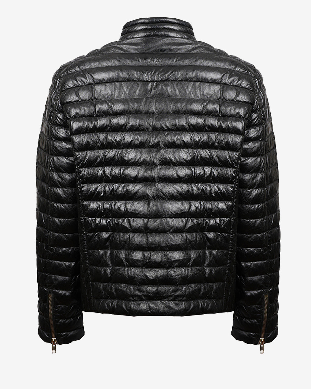 Black Quilted Leather Puffer Jacket