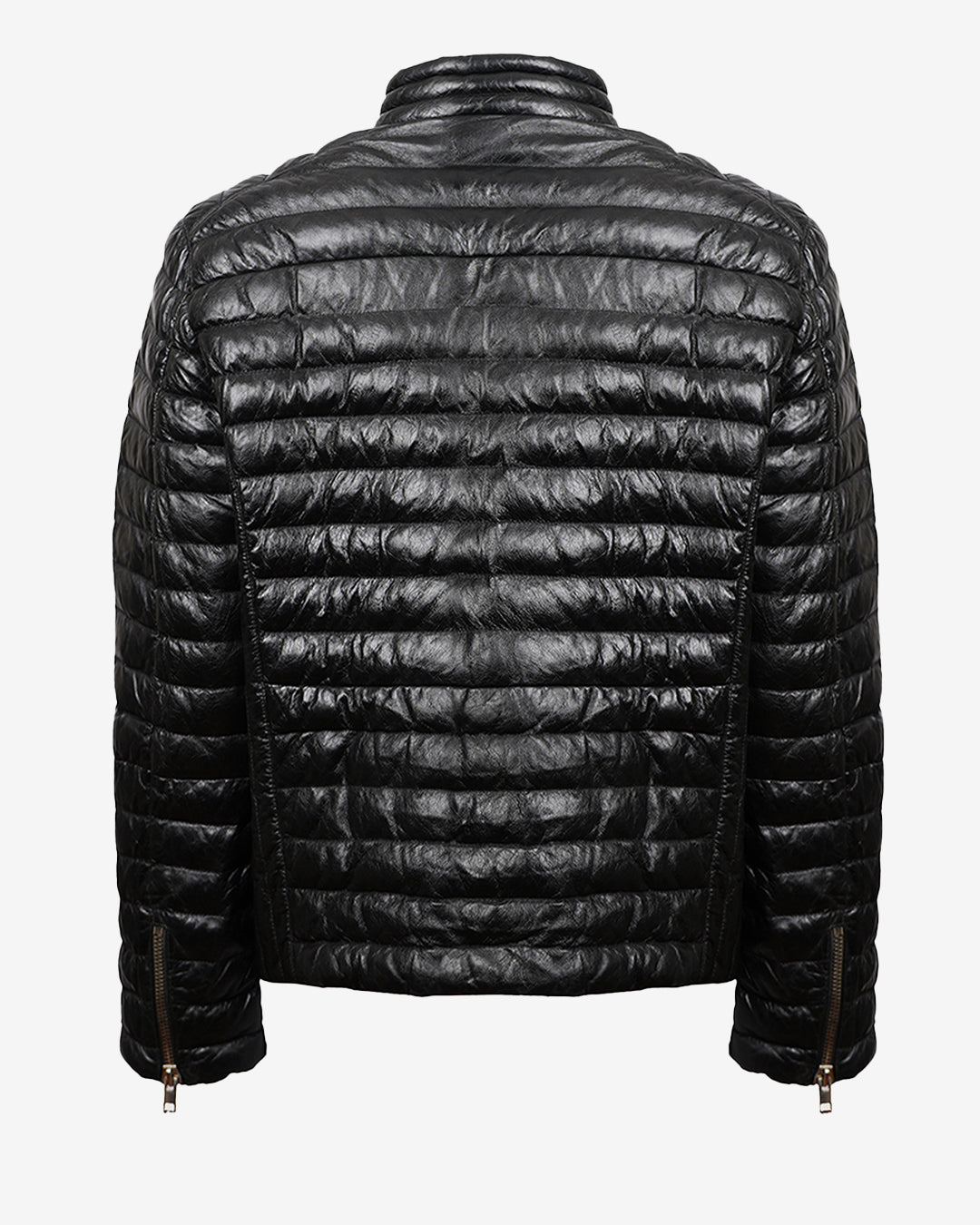 Black Quilted Leather Puffer Jacket
