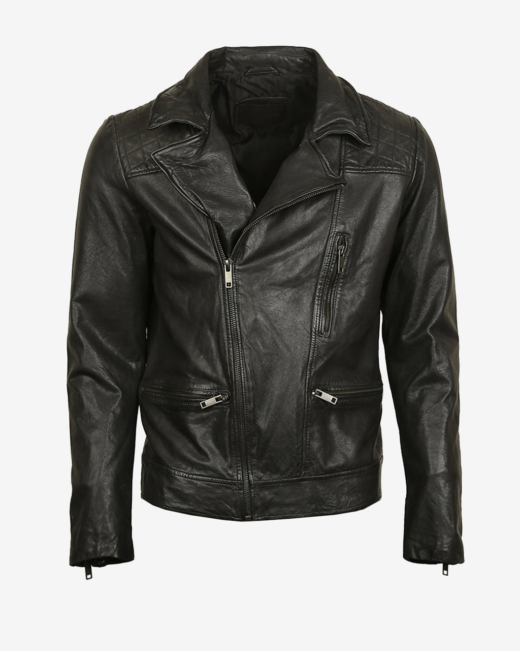 Quilted Shoulder Biker Leather Jacket