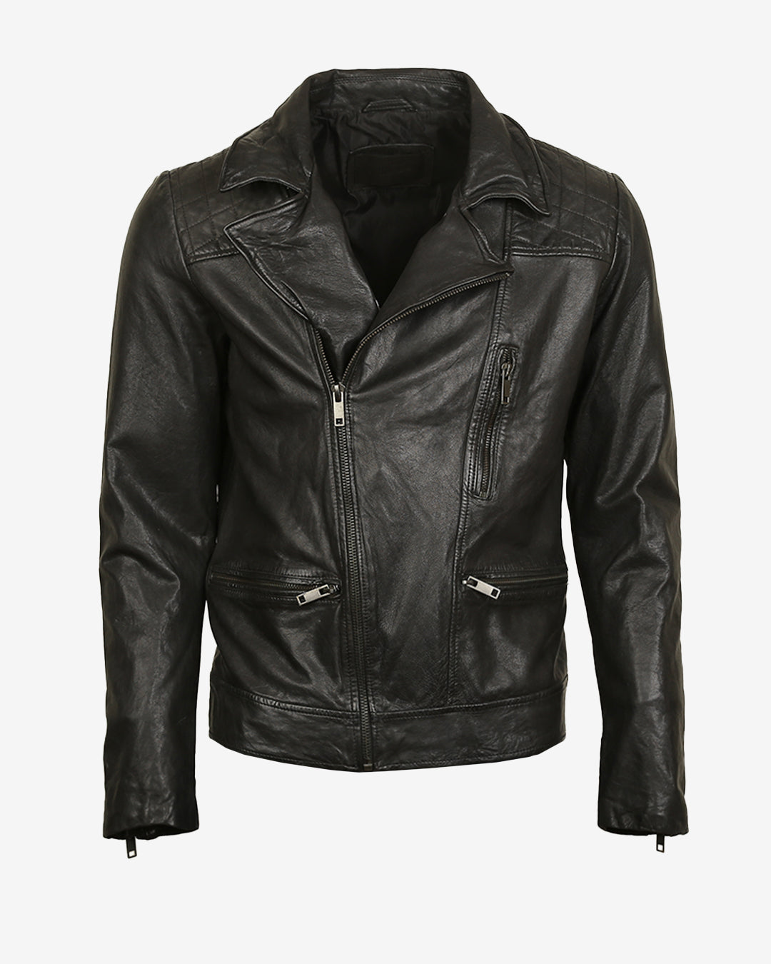 Quilted Shoulder Biker Leather Jacket