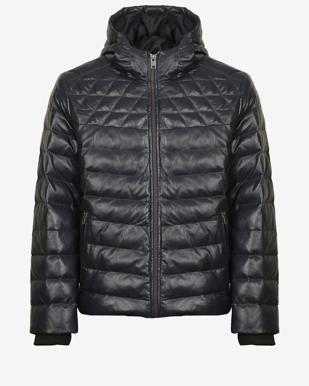 Hooded Quilted Leather Puffer Jacket