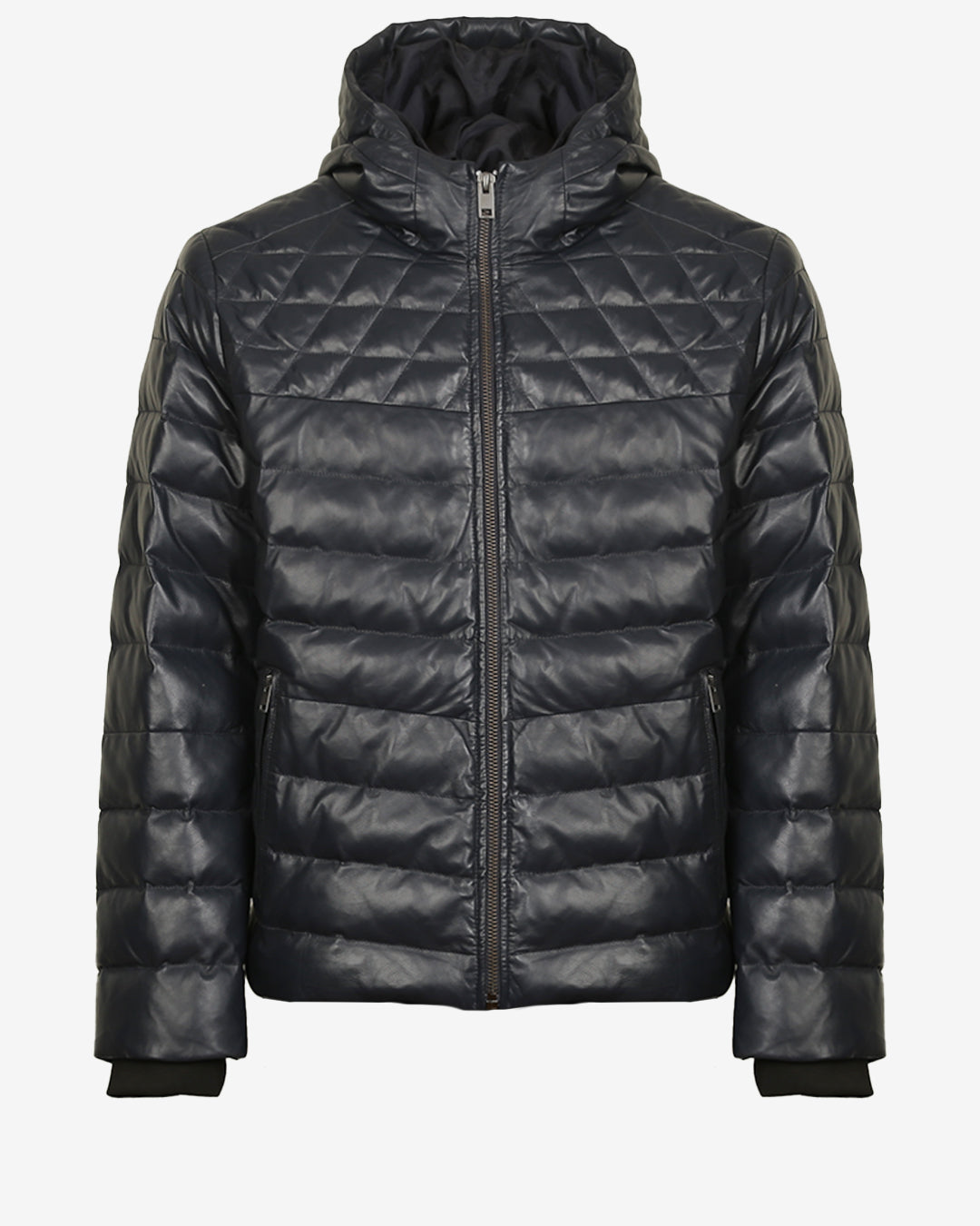 Hooded Quilted Leather Puffer Jacket