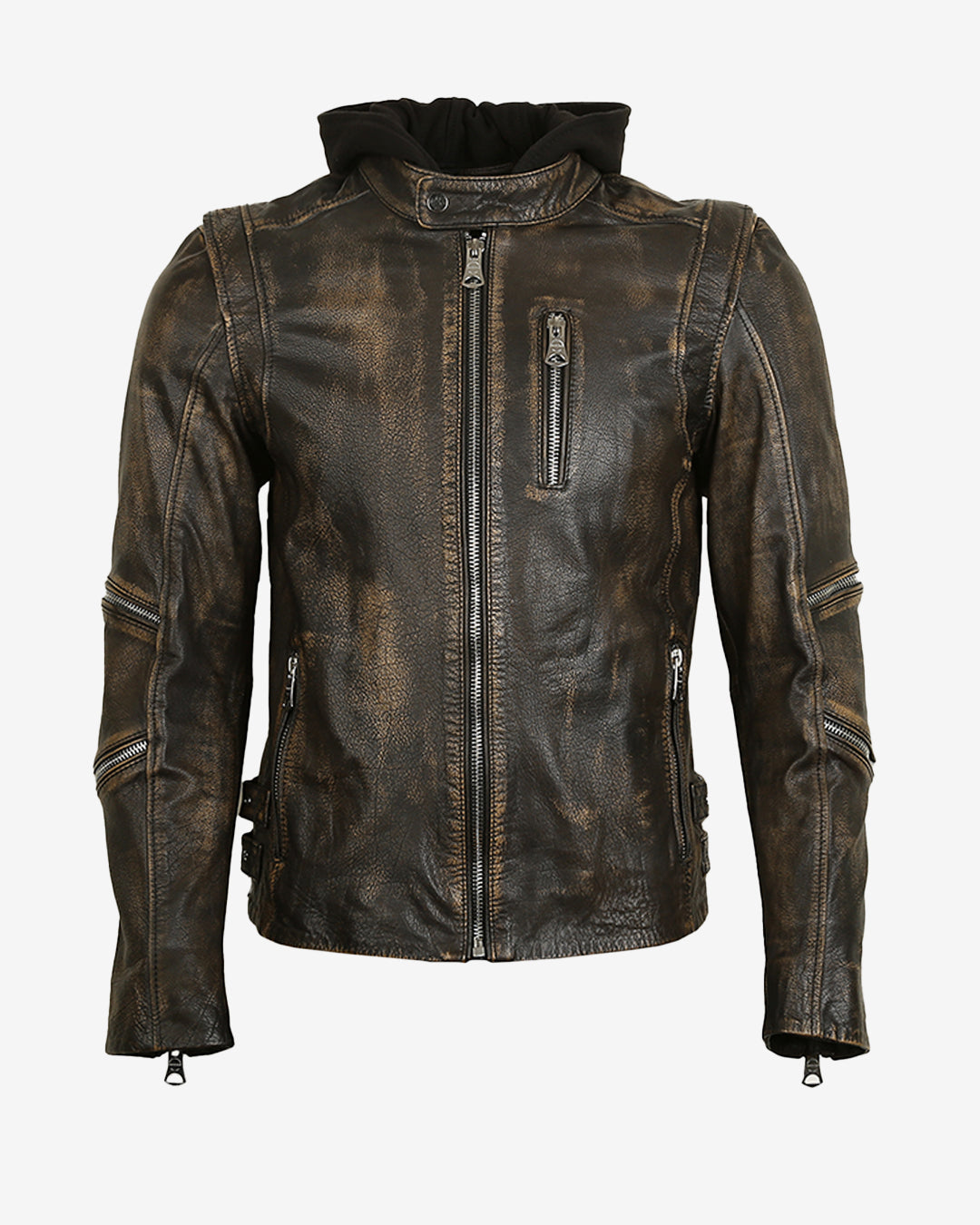 Hooded Cafe Racer Leather Jacket