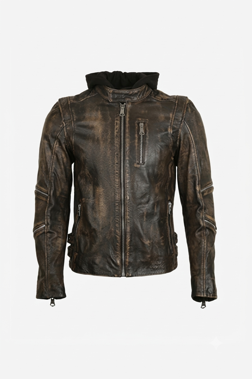 Hooded Cafe Racer Leather Jacket