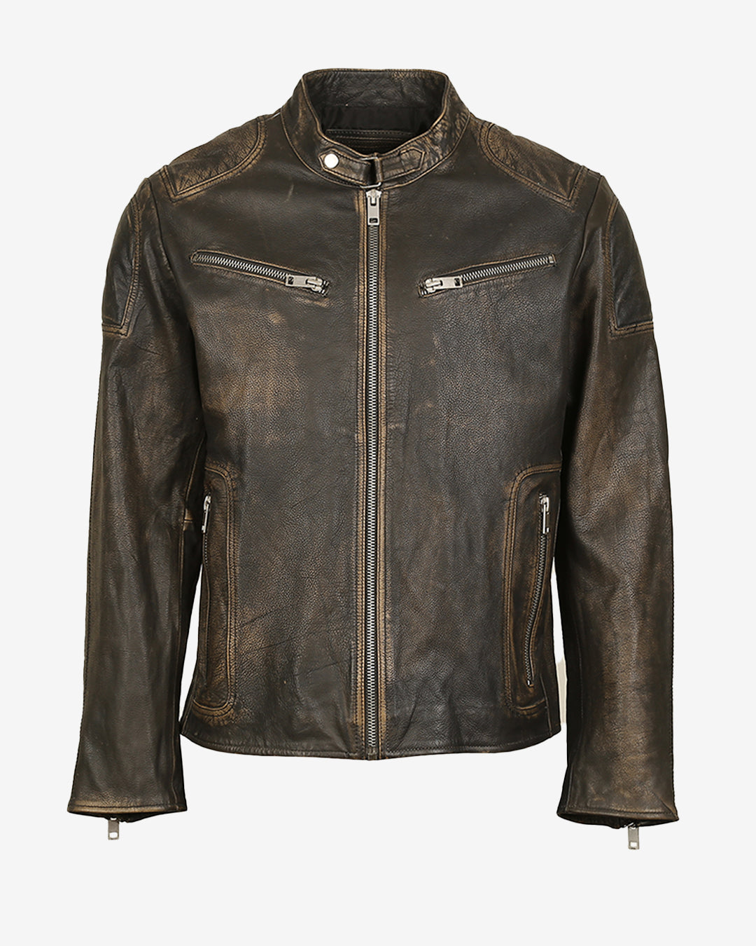 Distressed Cafe Racer Leather Jacket